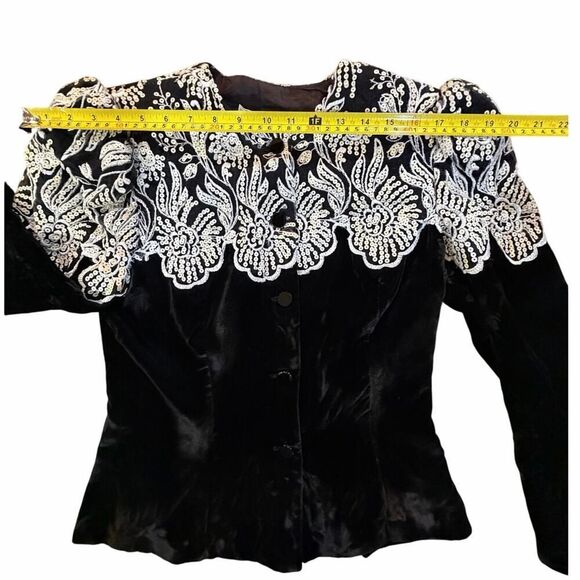 VTG Jessica McClintock Black Velvet Sequin Victorian Goth Glam Bolero Jacket S - Picture 13 of 16